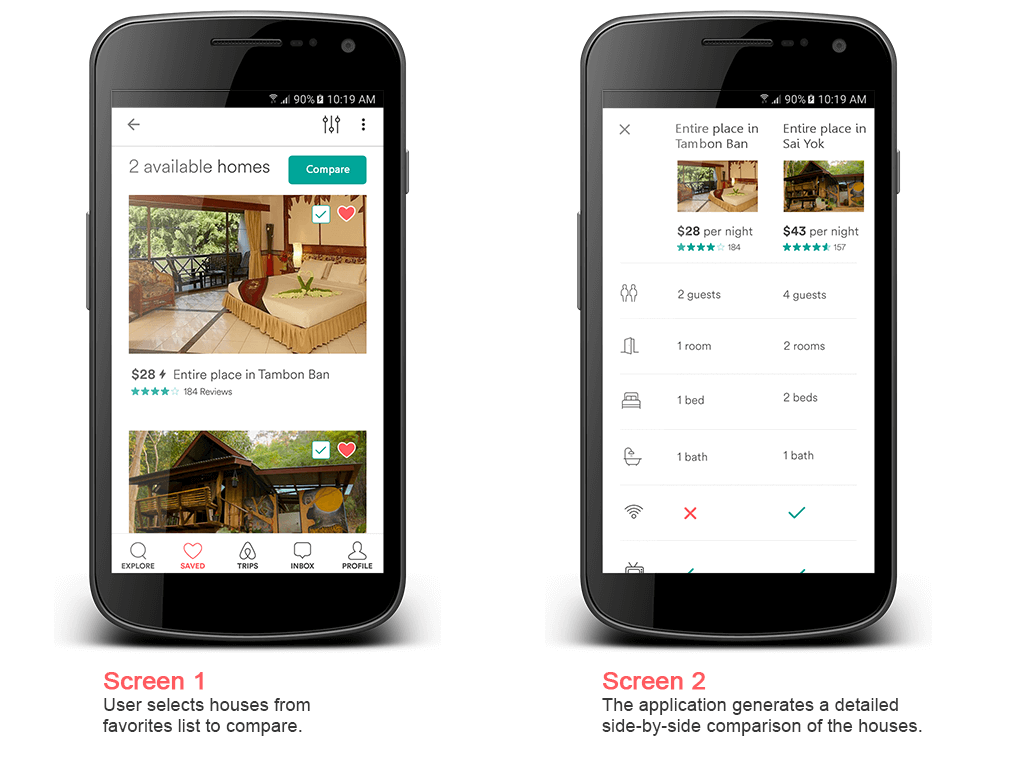 Compare feature in Anirbnb like App