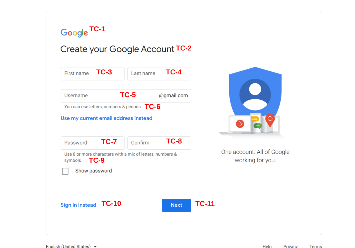 Google Sign Up Page