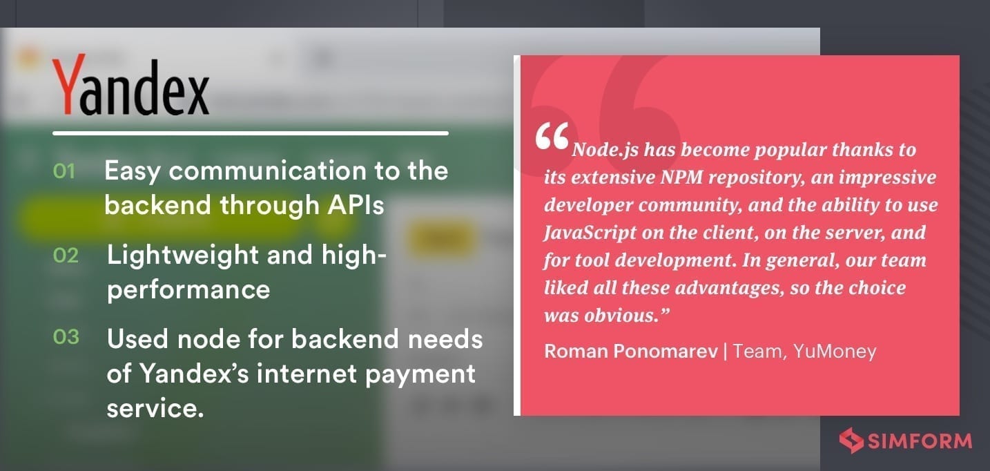 Yandex uses node.js