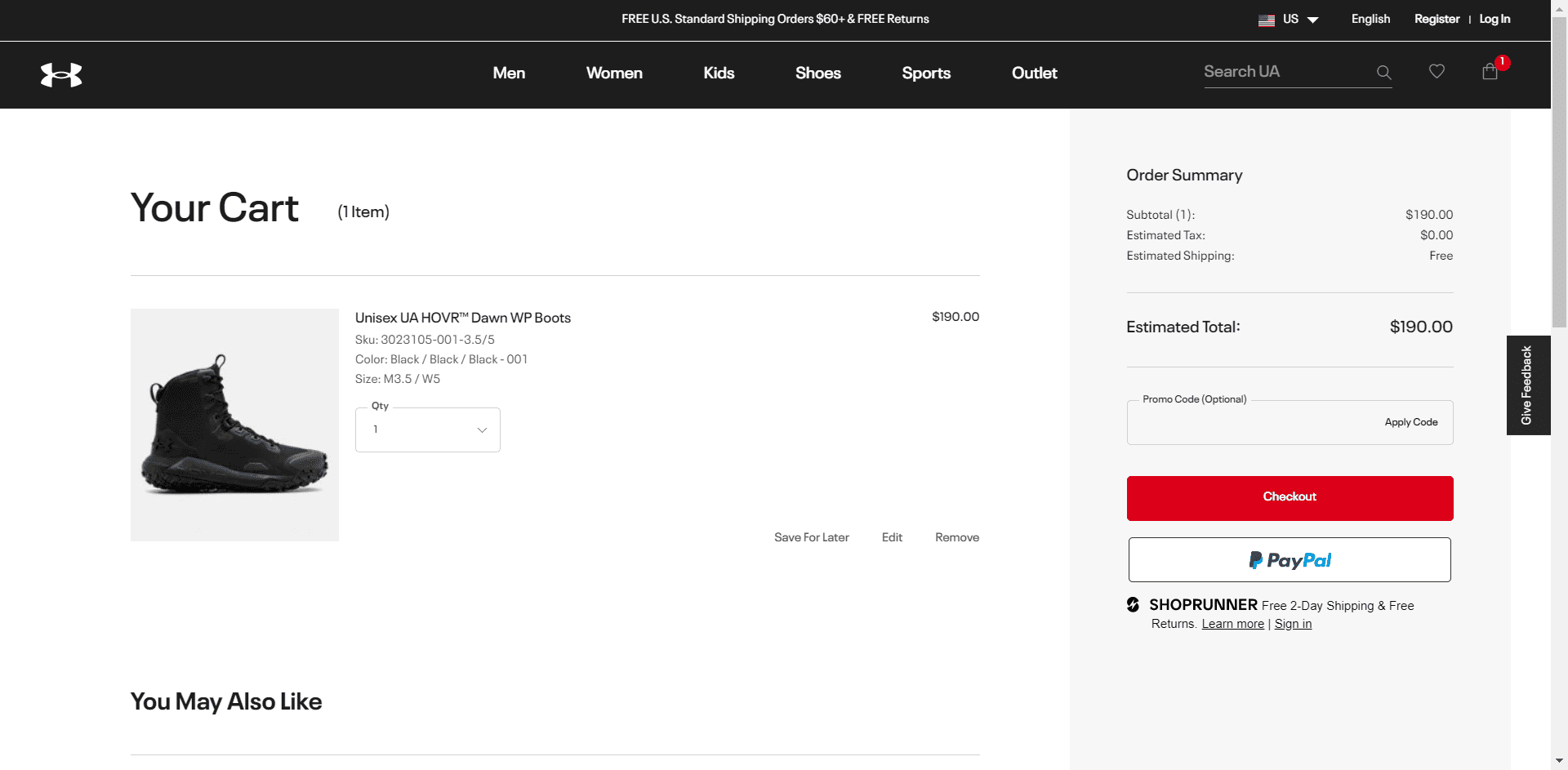 under armour checkout page