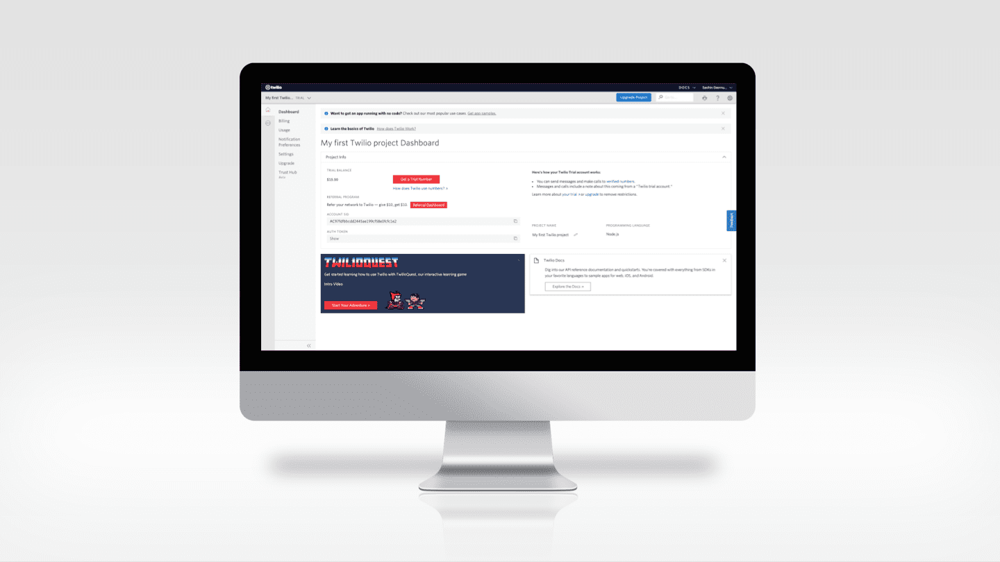 Twilio's Dashboard