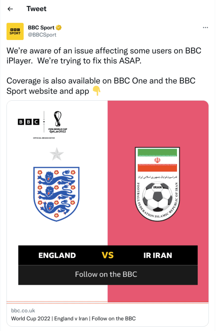 BBC Sports Tweet